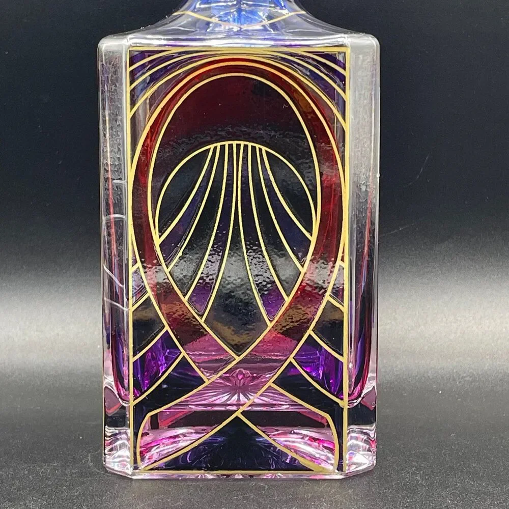 Vintage Pink & Purple Stained Glass Style Decanter - Breast Cancer Ribbon Motif